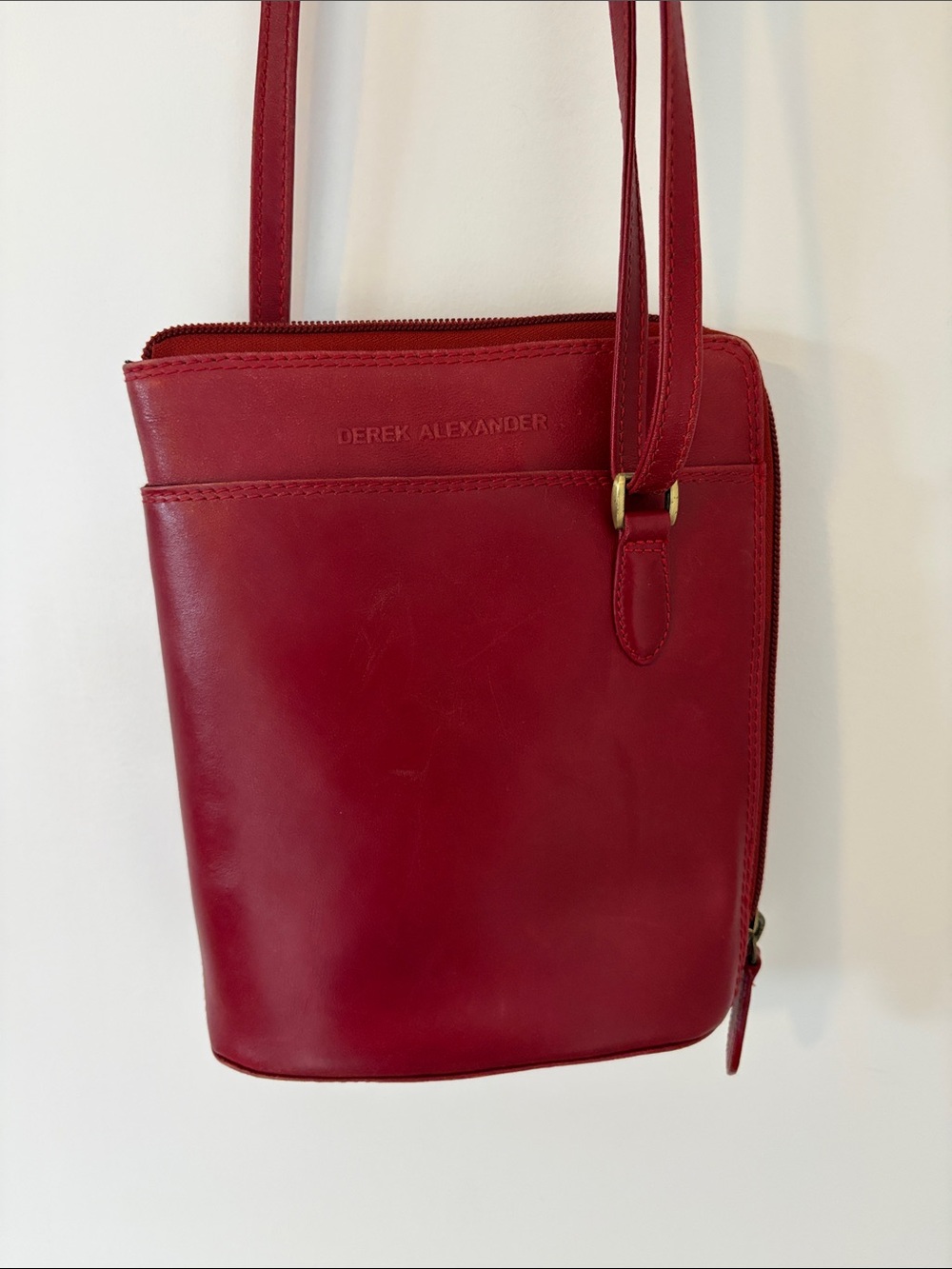 Derek Alexander Red Leather Crossbody Organizer Bag - Great Condition